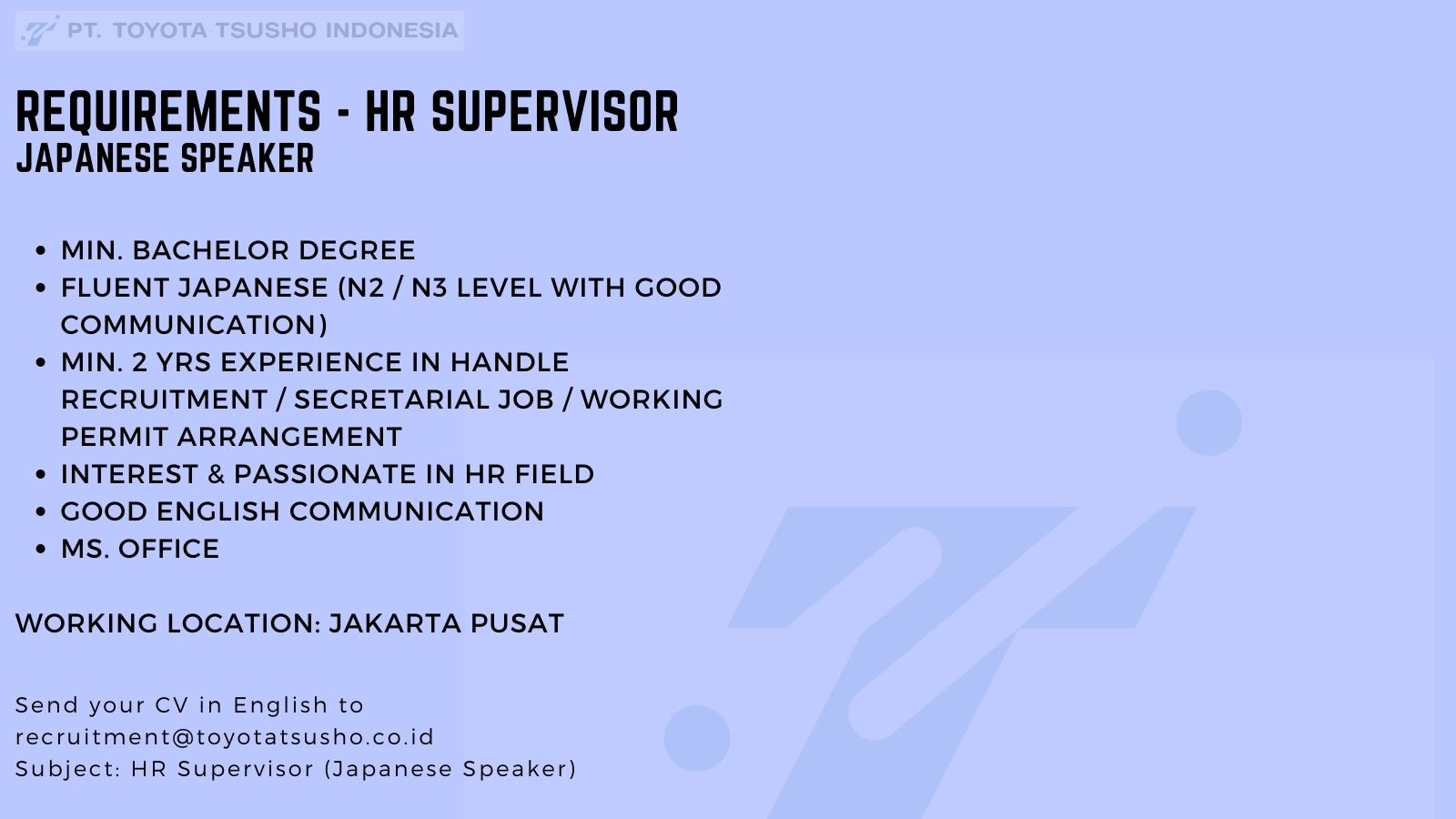 HR Supervisor (Japanese Speaker) - TTI Career